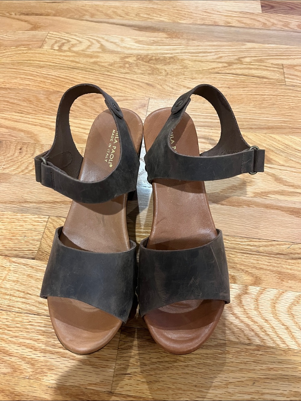 Mila Paoli Dark Brown Leather Open-Toe Slingback Heels